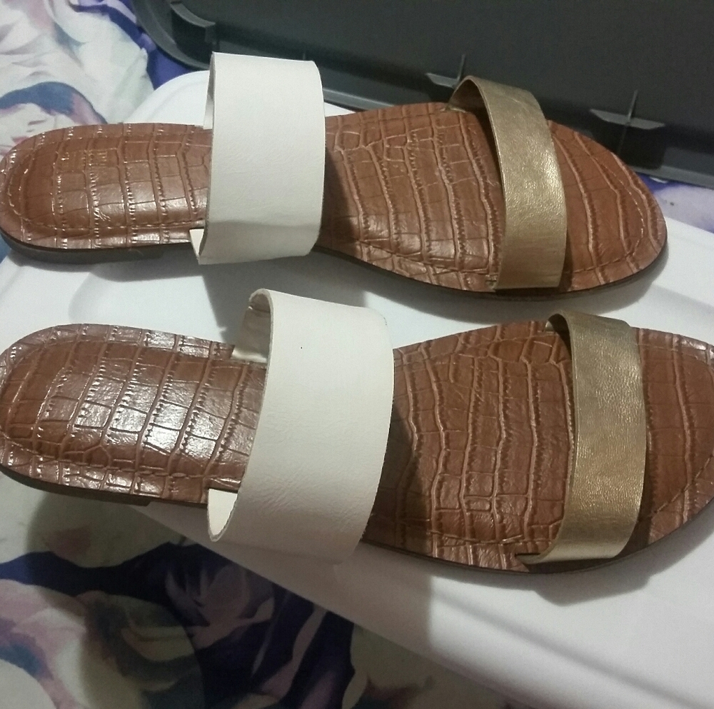 Gold metallic slide sandals